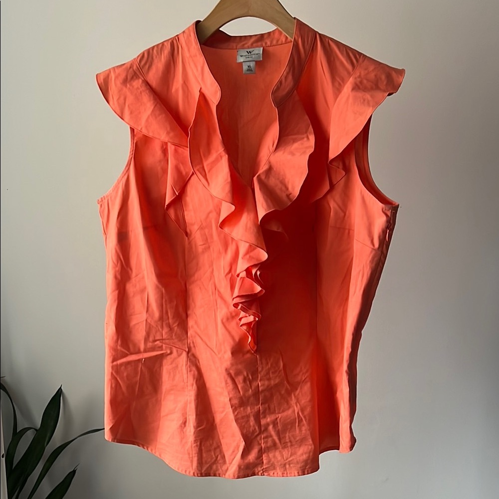 Worthington STRETCH Orange Ruffled Sleeveless Blouse XL
